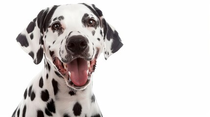 Happy Dalmatian Dog with Wagging Tail on White Background