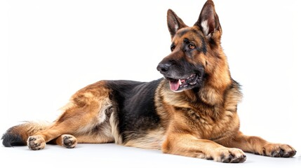 Majestic German Shepherd in Protective Stance on White Background
