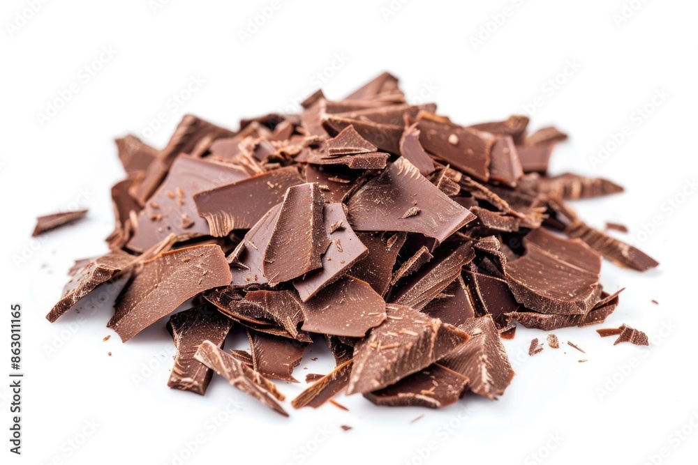 Wall mural A pile of assorted chocolate pieces arranged on a white surface, perfect for decoration or photography props