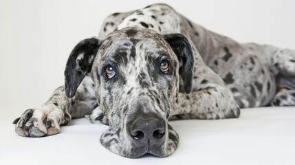 Gentle Great Dane Resting Peacefully on White Background