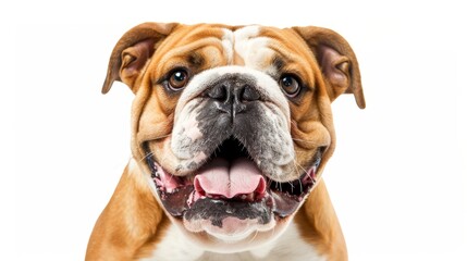 Fototapeta premium Cheerful English Bulldog with a Wide Grin on White Background