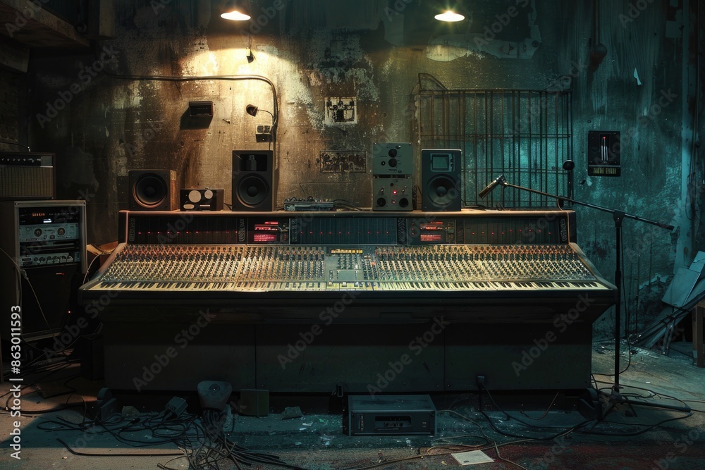 Aufkleber A well-equipped recording studio with various instruments and tools