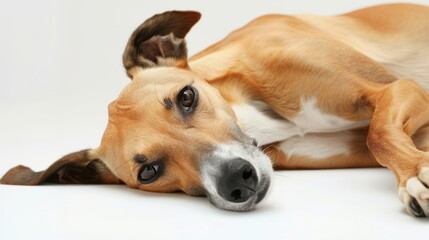 Obraz premium Elegant Whippet Resting Serenely on White Background