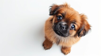 Adorable Pekingese Puppy with Wide Eyes on White Background