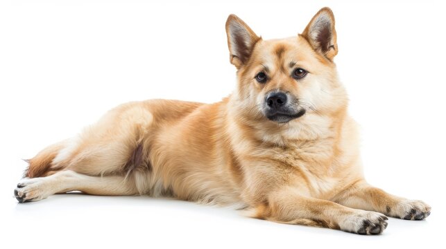Tranquil Norwegian Buhund Resting Peacefully on White Background