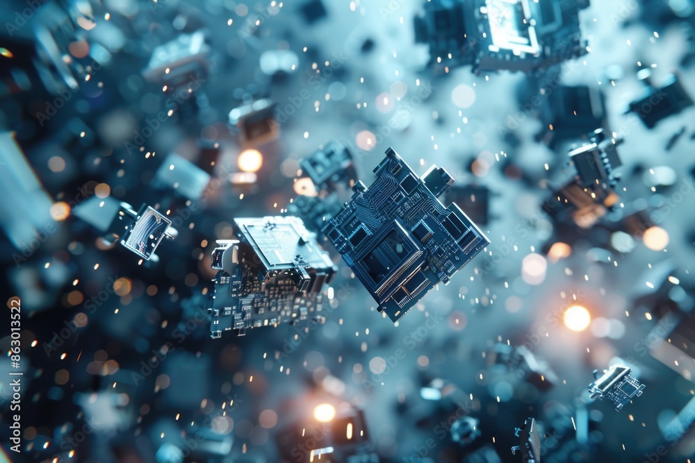 Poster A group of transparent cubes hover in the air, creating an intriguing visual effect
