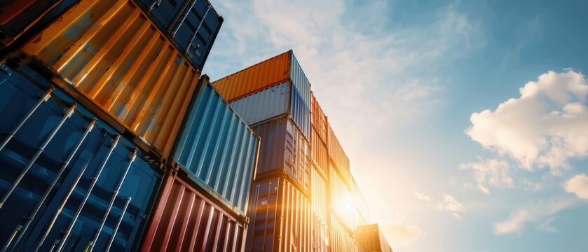 Empty shipping containers being stacked by a crane, empty container storage, logistics cycle
