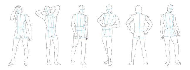 Male body mannequin. Template for fashion sketch ideas of men's clothing. Fashion design. Luxury outline vector illustration set © arismint