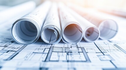Construction project documents, building plans, real estate planning