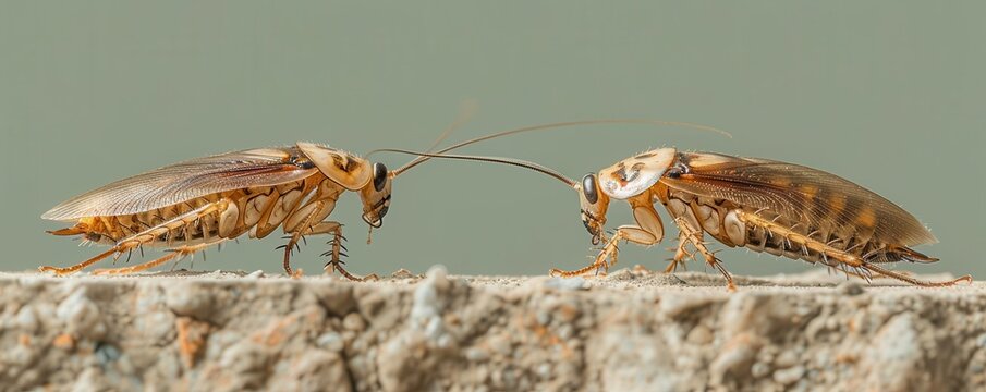 Comparison of nymph and adult cockroaches side by side, showing developmental changes, cockroach development, biological comparison