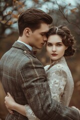 Fototapeta premium A romantic moment between two people in a natural setting, suitable for use in love stories, romantic getaways, or general nature scenes