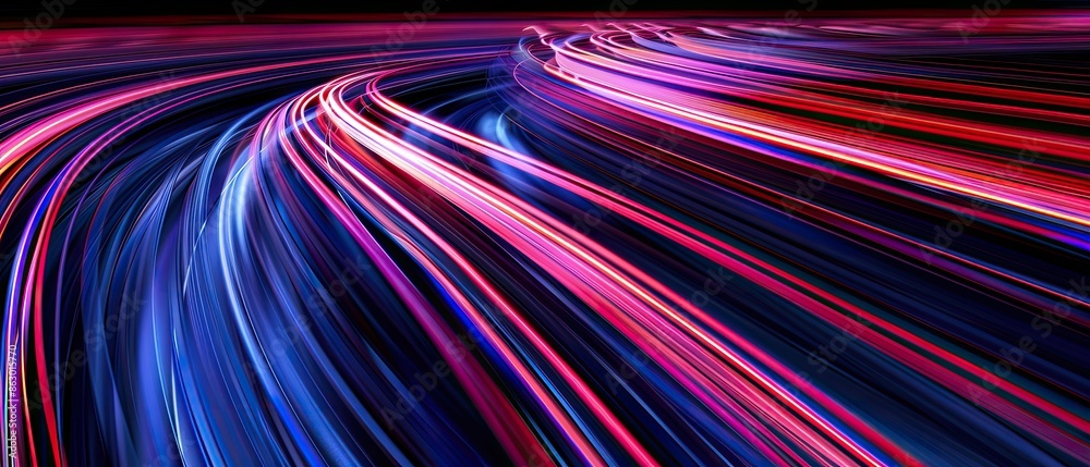 Wall mural abstract light trails in vibrant red, blue, and purple hues creating a sense of motion and speed for
