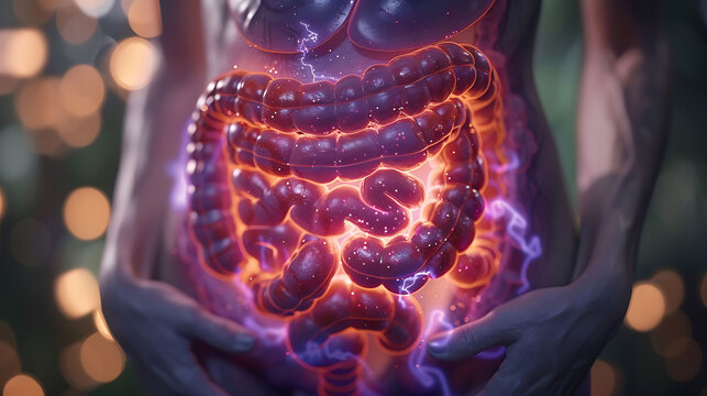 Digestive health visualization Person ulcerative colitis depiction of the colon showing inflammation and ulceration