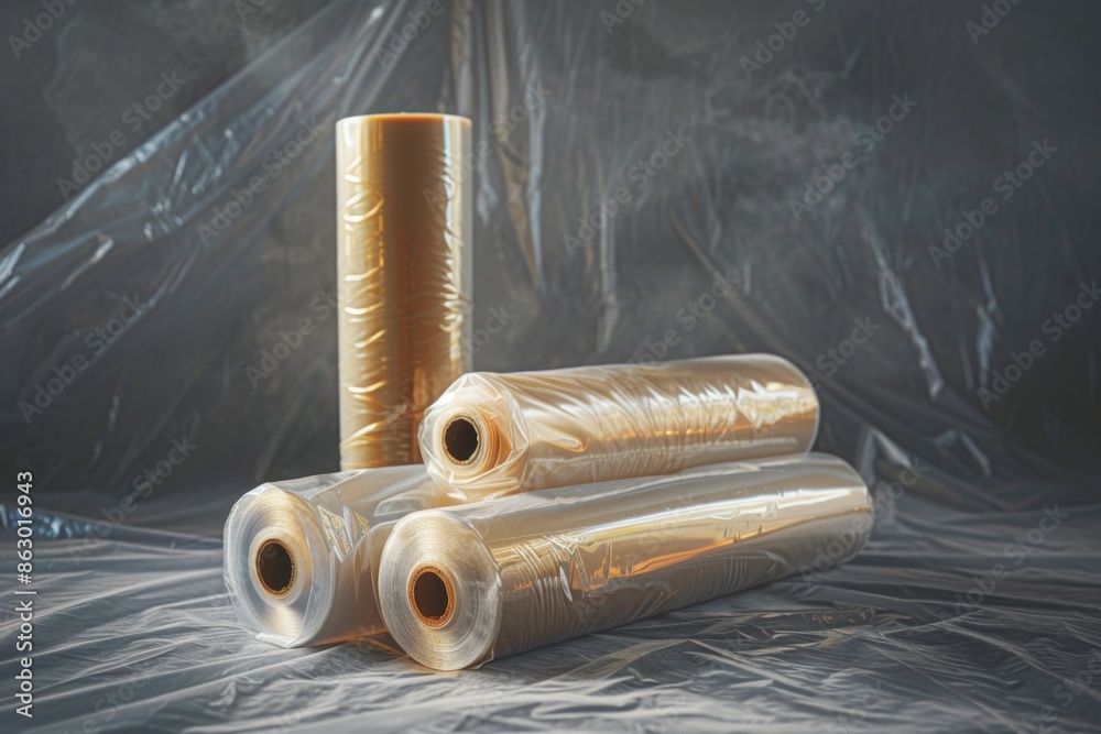 Aufkleber a image of three plastic rolls placed on a flat sheet of plastic
