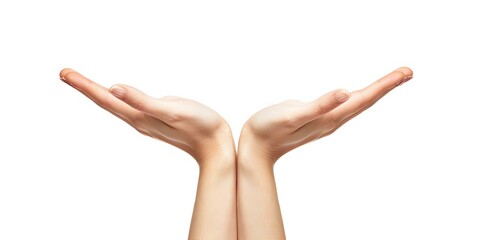 Woman's Hands Holding Empty Object Isolated on White Background - Front and Back View. Concept Product Photography, Studio Setup, White Background, Front and Back View, Female Hands