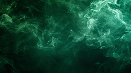 Ethereal green smoke swirling gracefully against a deep black background