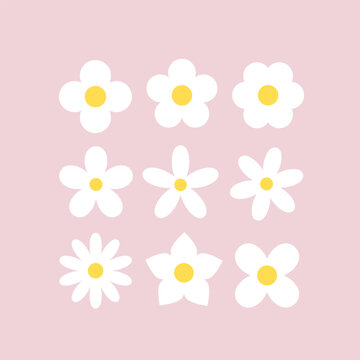 Cute simple flowers, daisies, basic floral shapes silhouettes for design