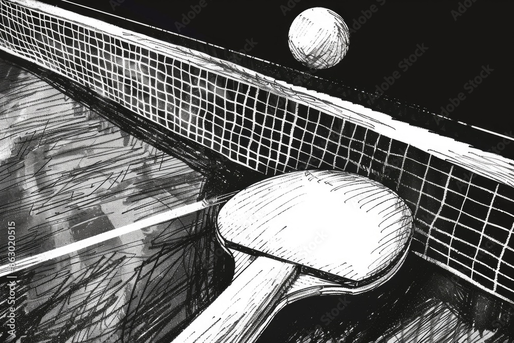 Poster A close-up view of a ping pong ball and racket