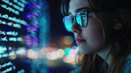 A woman sitting in front of a computer, focused on the screen