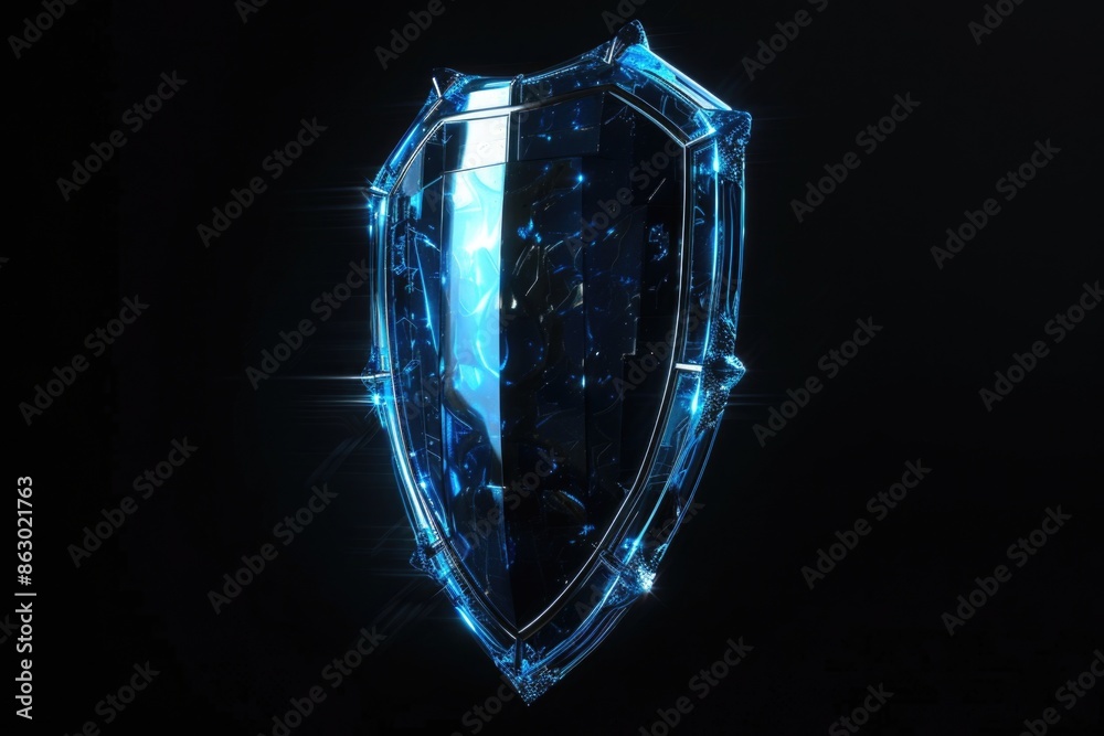 Poster a glass shield with a blue light shining through, ideal for use in sci-fi or futuristic concept scen