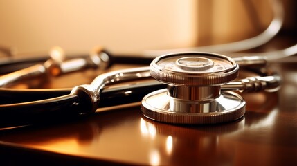 doctor's stethoscope, its intricate details gleaming under the soft light of an examination lamp.