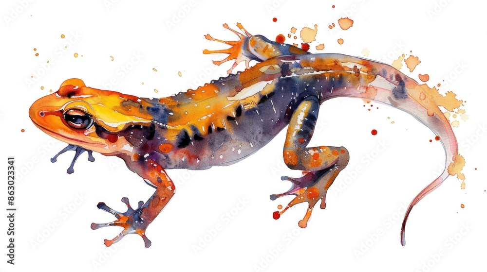 Poster a colorful lizard sits on a plain white surface, ready for use in designs and illustrations