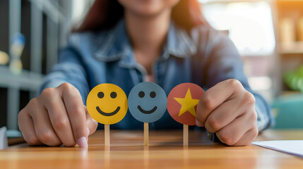 Businesswoman conducting employee performance reviews.