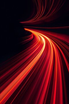Abstract red lines depict the speed of the road in red. Red light trails on a dark background, Design of albums, notebooks, banners, postcards, posters