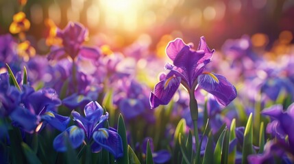 Purple flowers in a field at sunset, ideal for use in travel or nature-themed projects