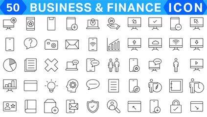 Finance and business line icons collection. Big UI icon set in a flat design. Thin outline icons pack. Vector illustration