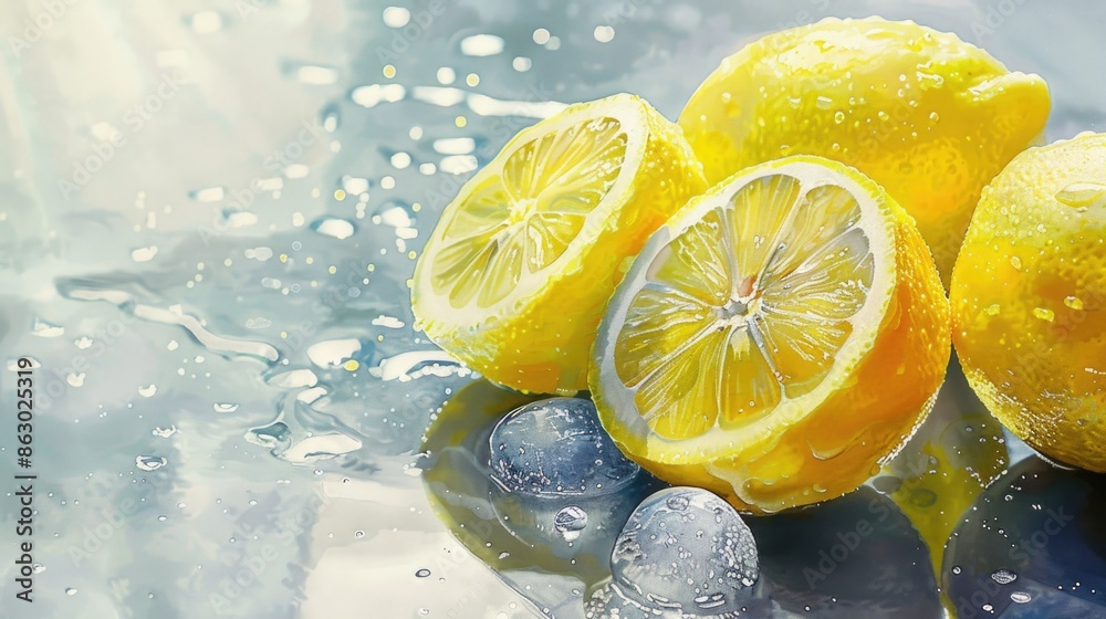 Poster a still life image of a group of lemons sitting on a table