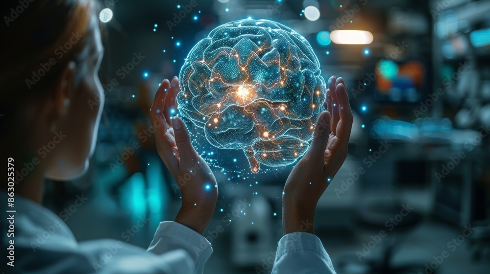 Poster A doctor using a neural interface to directly access a patient's brain, providing targeted treatment for neurological disorders.
