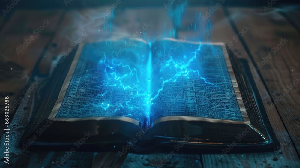 Poster An open book with electricity sparking from the pages