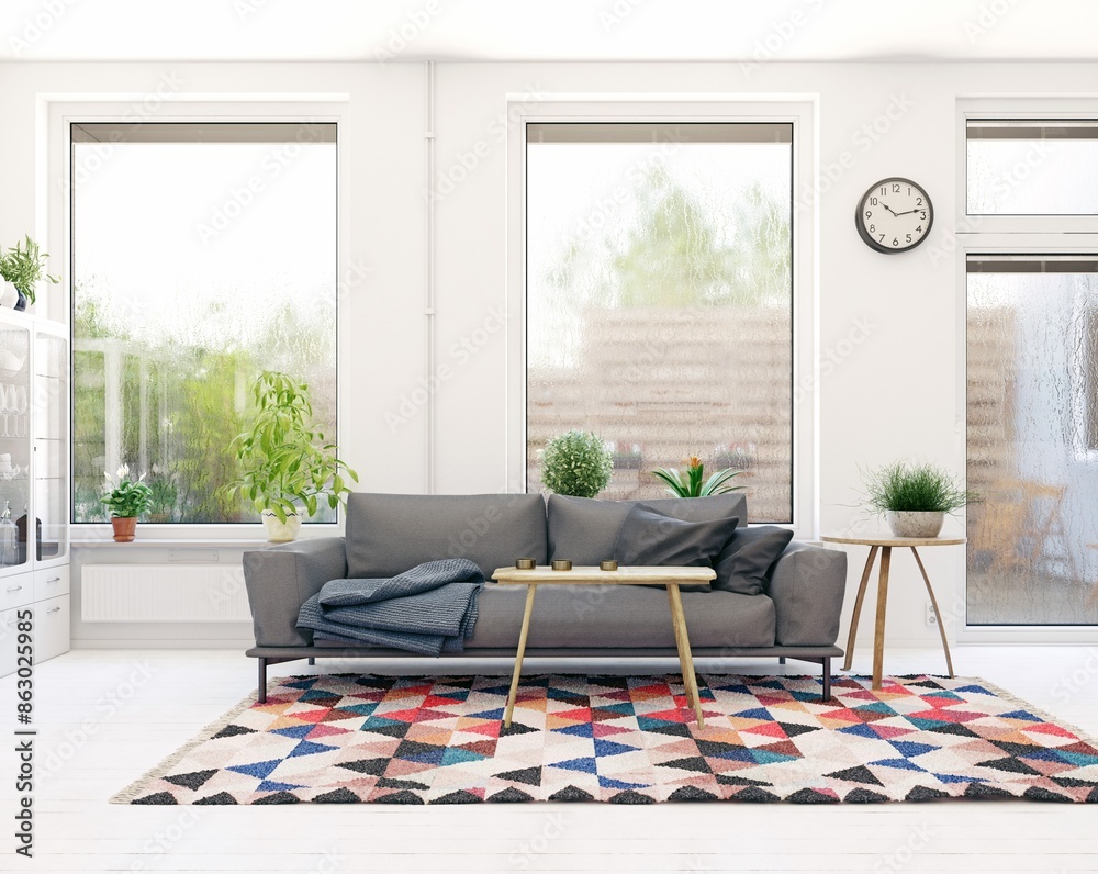 Wall mural modern scandinavian living room design.