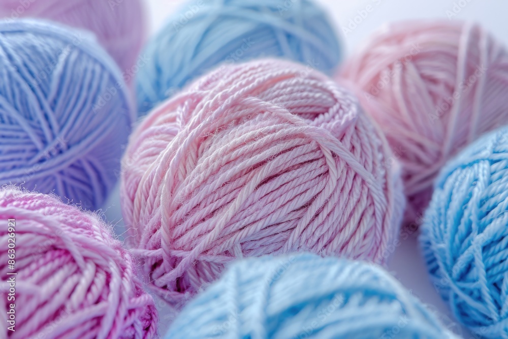 Poster A collection of yarn balls arranged on a table surface