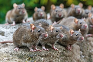 Group of rodents sitting on rocky outcropping