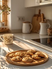 Cozy Kitchen Scene with Freshly Baked Cookies and a Cup of Tea