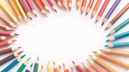 Fototapeta premium Vibrant Colored Pencils Arranged in a Creative Circular Pattern on White Background.