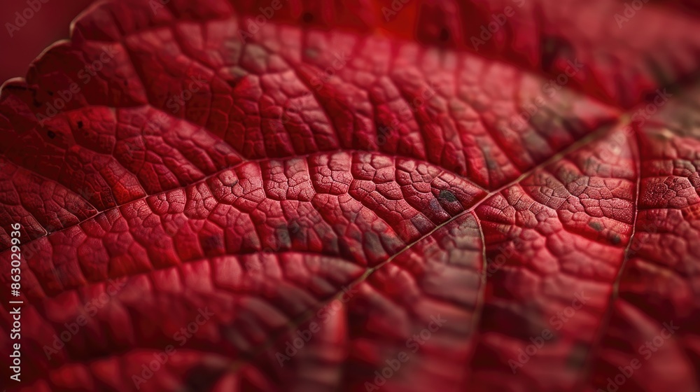 Poster A detailed view of a single red leaf, with veins and texture visible