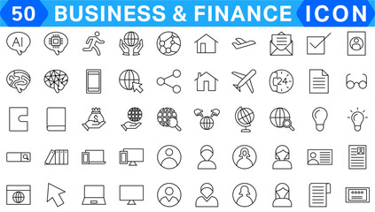 Set Vector Line Icons of Business and Finance.