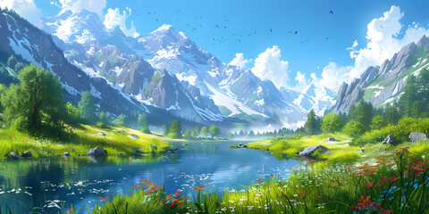 Fototapeta premium Snowy Mountain Landscape Natural Scenery Wallpaper