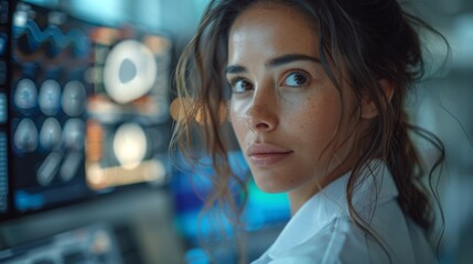 Obraz premium A medical AI assistant providing a doctor with real-time information and recommendations during a patient consultation.