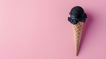 Black Ice Cream Cone on a pink Background with Copy Space