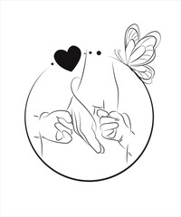 Handdrawn line art style mom and baby illustration art.