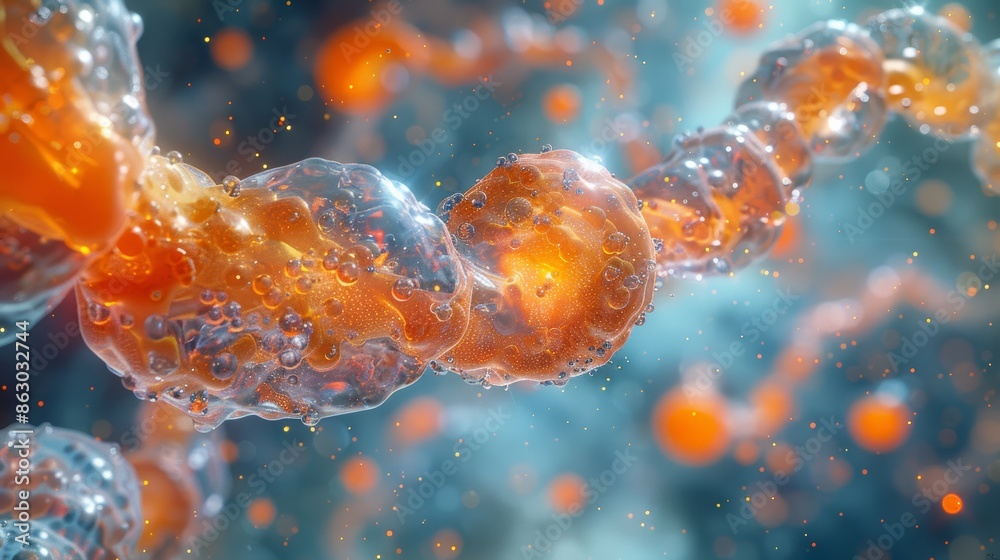 Poster a microscopic view of a newly discovered cell type or biological process, revealing the intricate wo