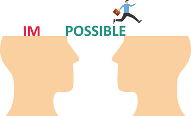 business man jumping over big head and breaking the impossible into possible concept .

