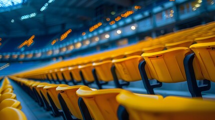 Naklejka premium Empty Stadium Seats with Bokeh Lights in the Background