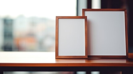 Blank photo frames on table.