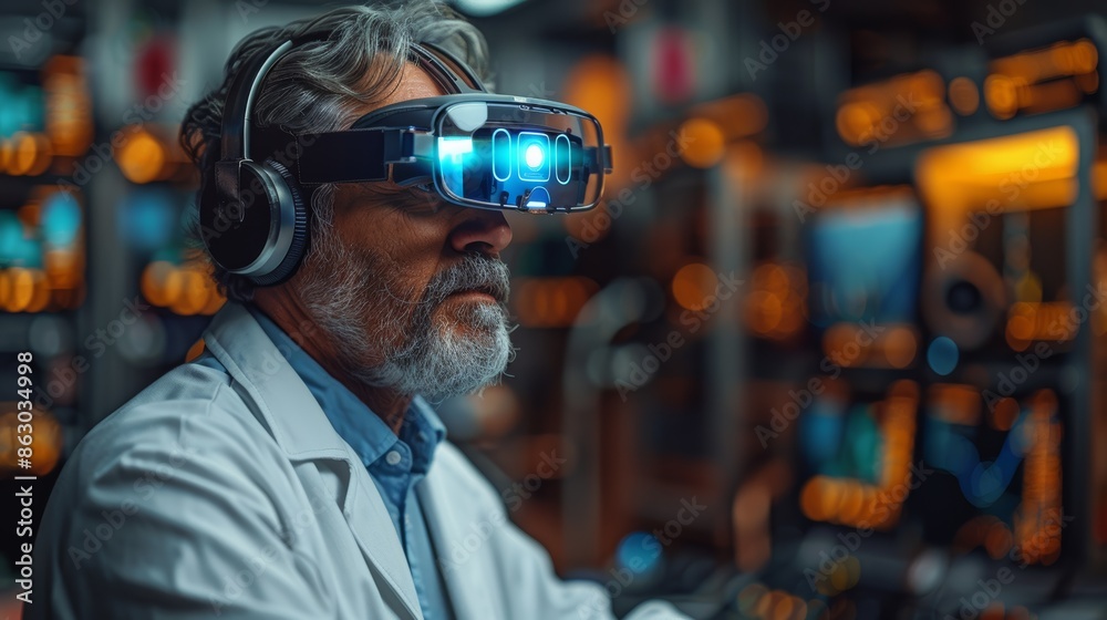 Aufkleber a photorealistic image of a doctor wearing a lab coat and using a holographic medical interface to e