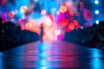 Vibrant Fashion Show Runway with Colorful Bokeh Lights